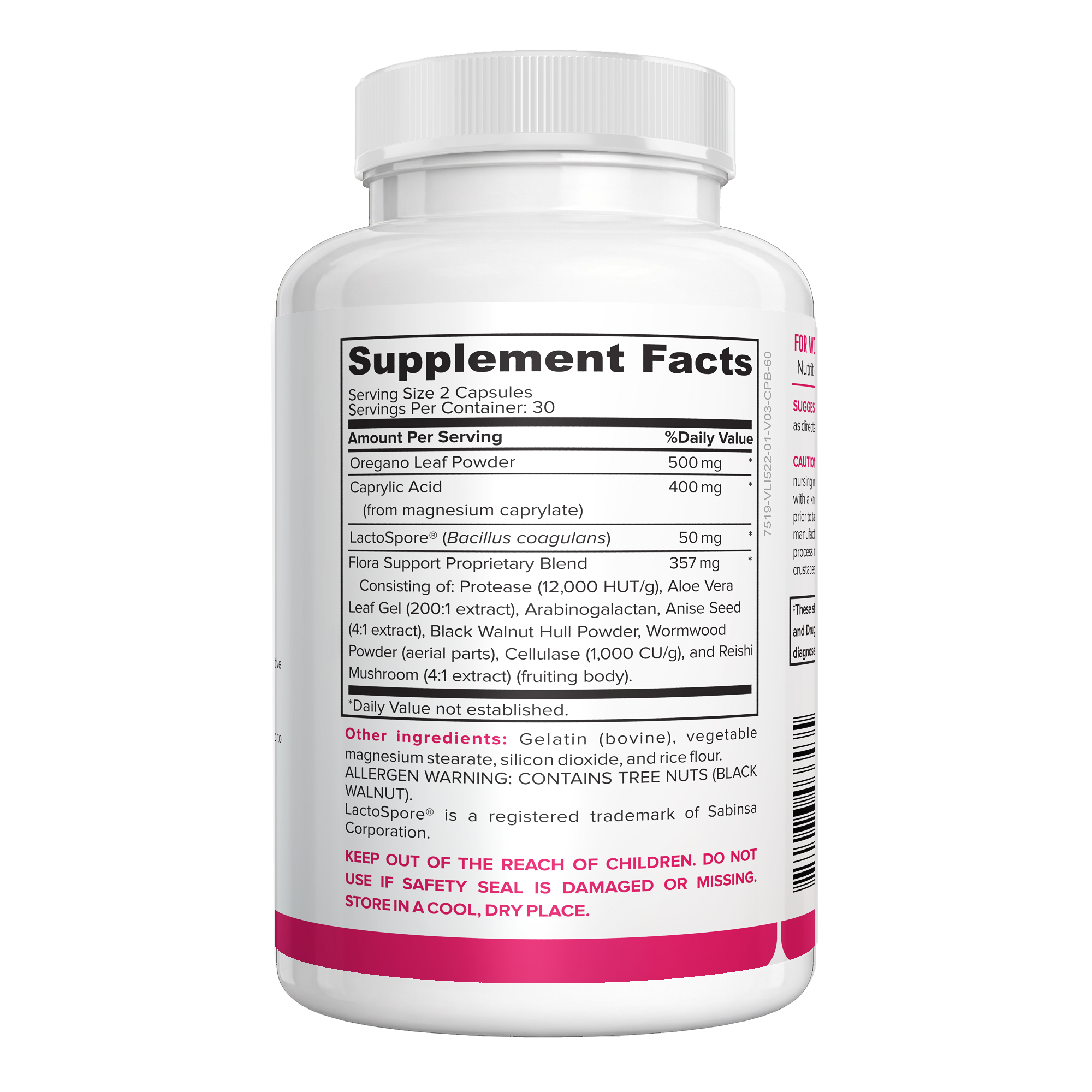 Flora Support for Women 60 capsules Supplement Facts panel
