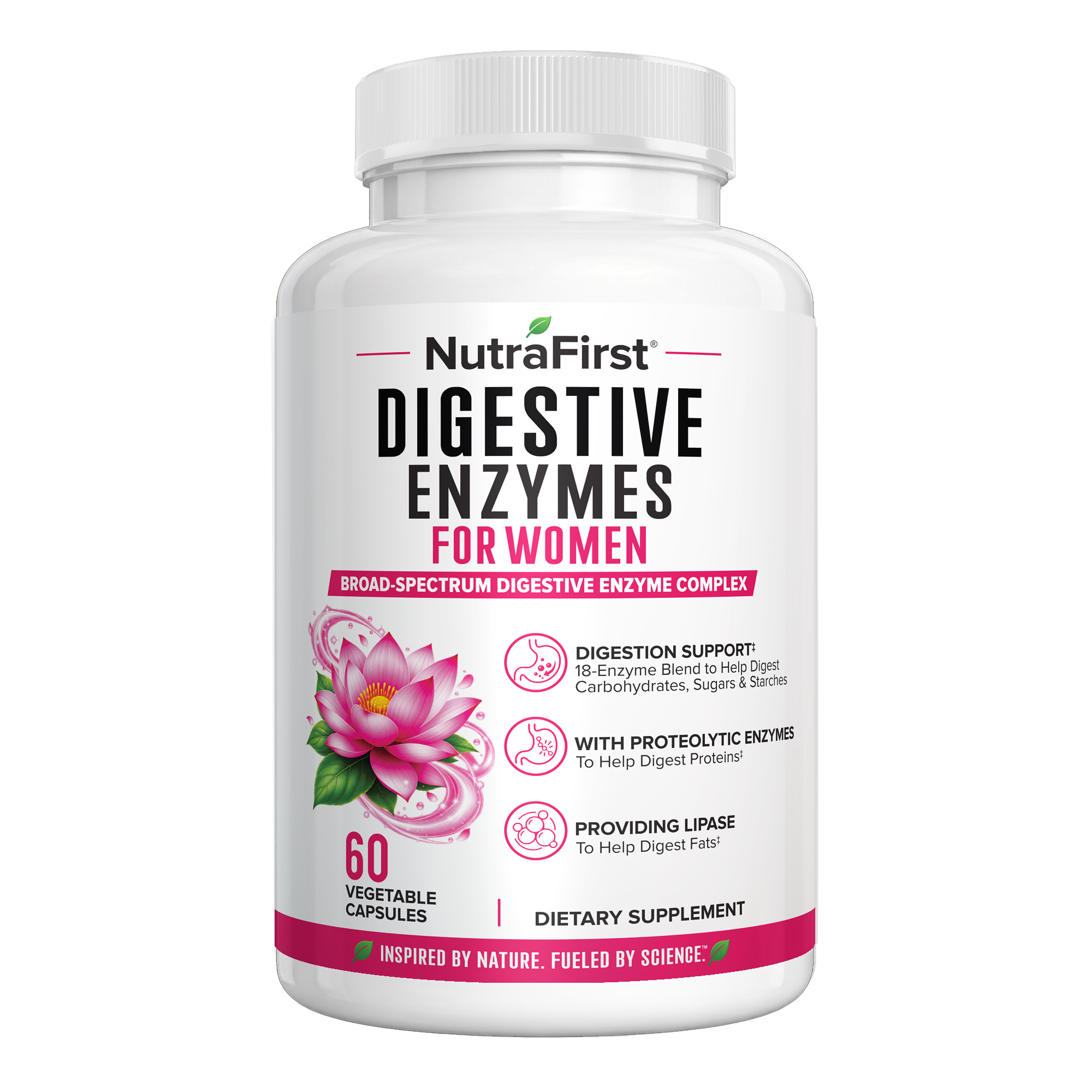 NutraFirst Digestive Enzymes for Women, 60 vegetable capsules, front of bottle