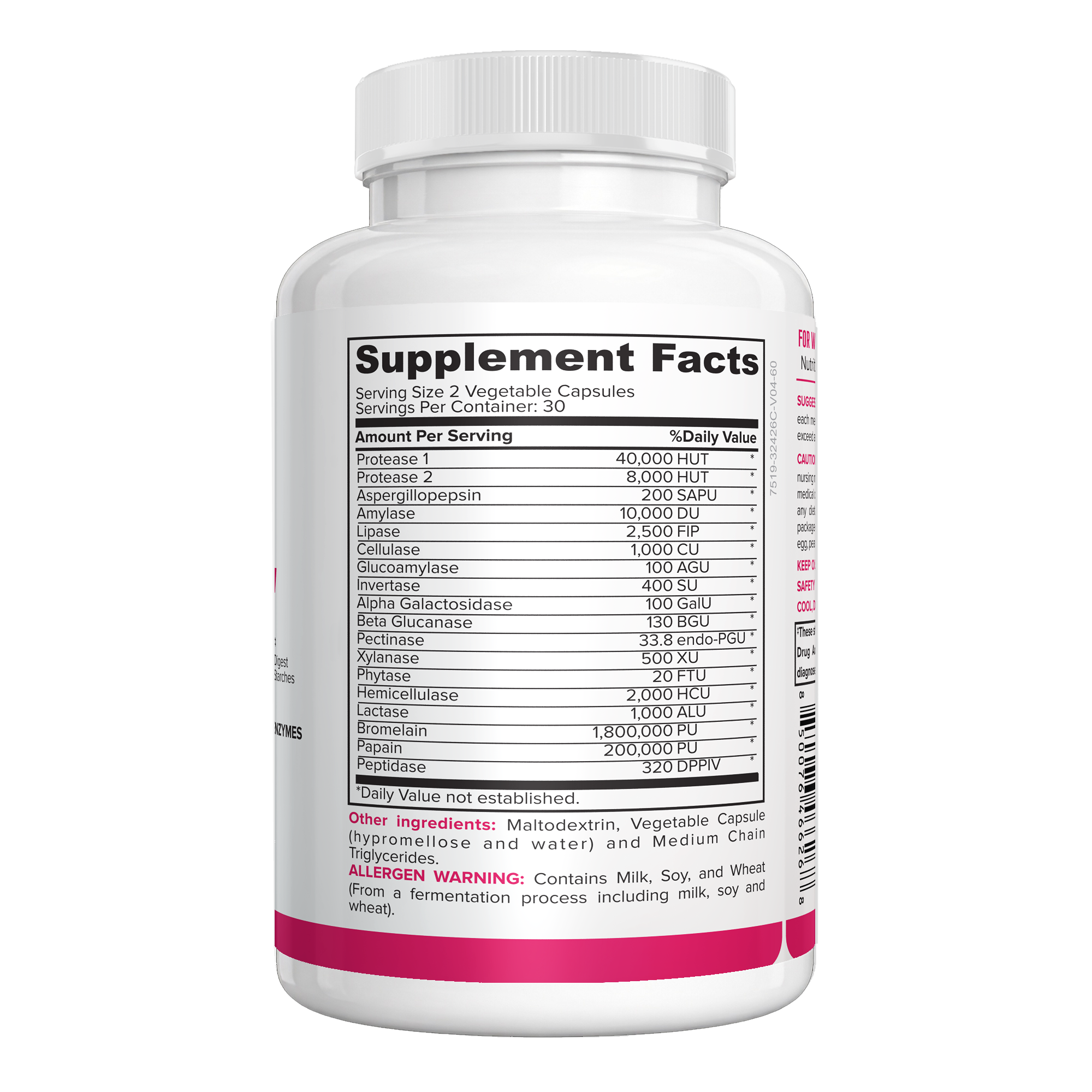 NutraFirst Digestive Enzymes for Women, 60 vegetable capsules, Supplement Facts panel listing 18 enzymes