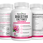 NutraFirst Digestive Enzymes for Women, 60 vegetable capsules, front, side and back views of the bottle