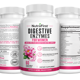 NutraFirst Digestive Enzymes for Women, 60 vegetable capsules, front, side and back views of the bottle