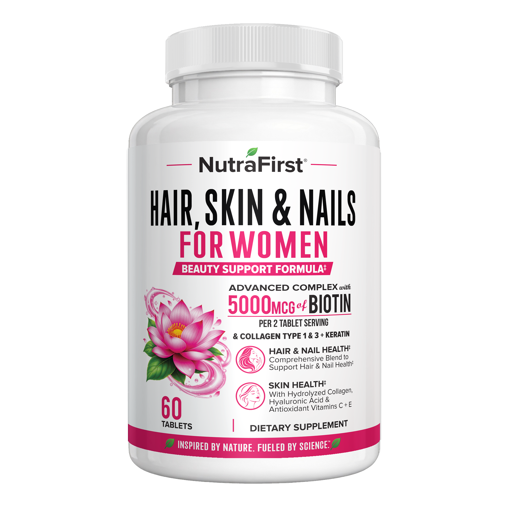 NutraFirst Hair, Skin & Nails for Women, 60 tablets, front of bottle