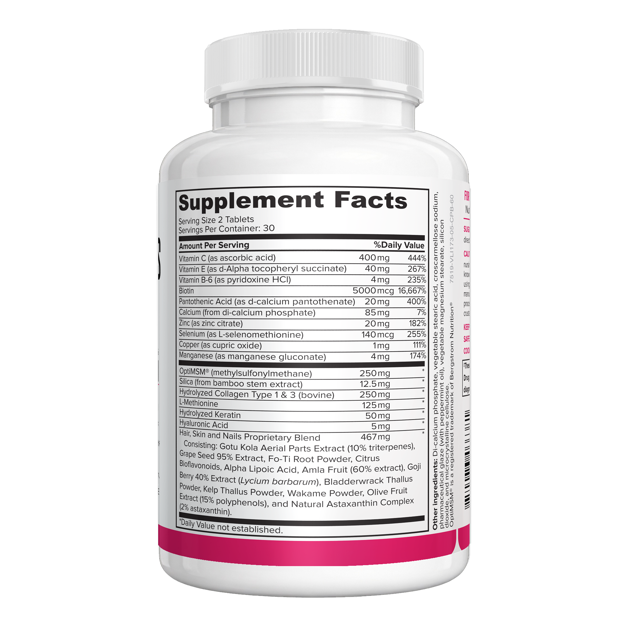 NutraFirst Hair, Skin & Nails for Women, 60 tablets, Supplement Facts panel with 5000 mcg biotin per serving