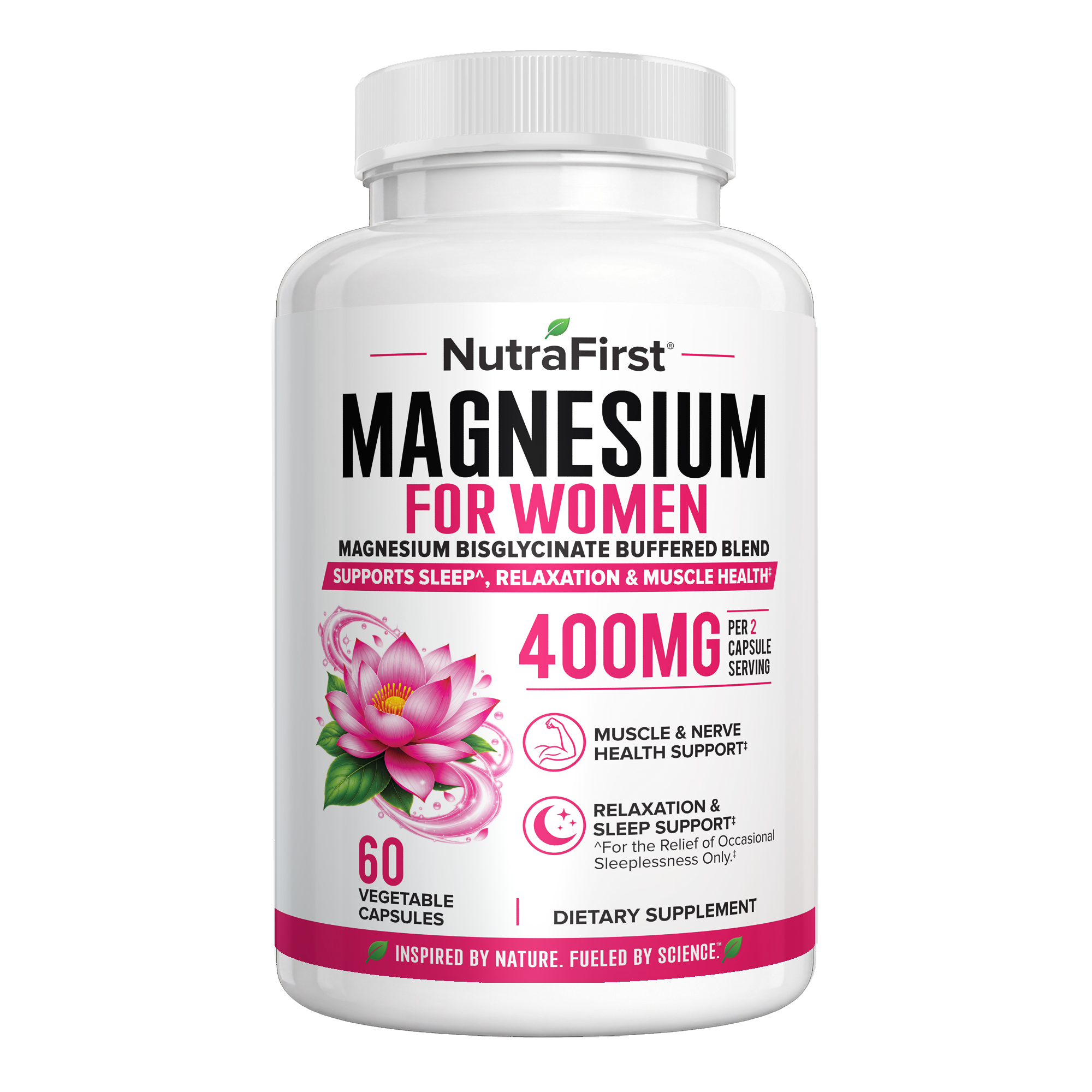 NutraFirst Magnesium for Women, 60 vegetable capsules, front of bottle