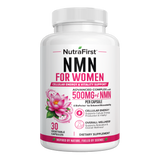 NutraFirst NMN for Women, 30 vegetable capsules, front of bottle