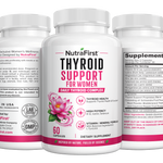 NutraFirst Thyroid Support for Women, 60 capsules, front, side and back views of the bottle