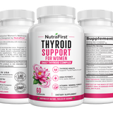 NutraFirst Thyroid Support for Women, 60 capsules, front, side and back views of the bottle