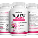 NutraFirst Water Away for Women, 60 capsules, front, side and back views of the bottle (120 Capsules)