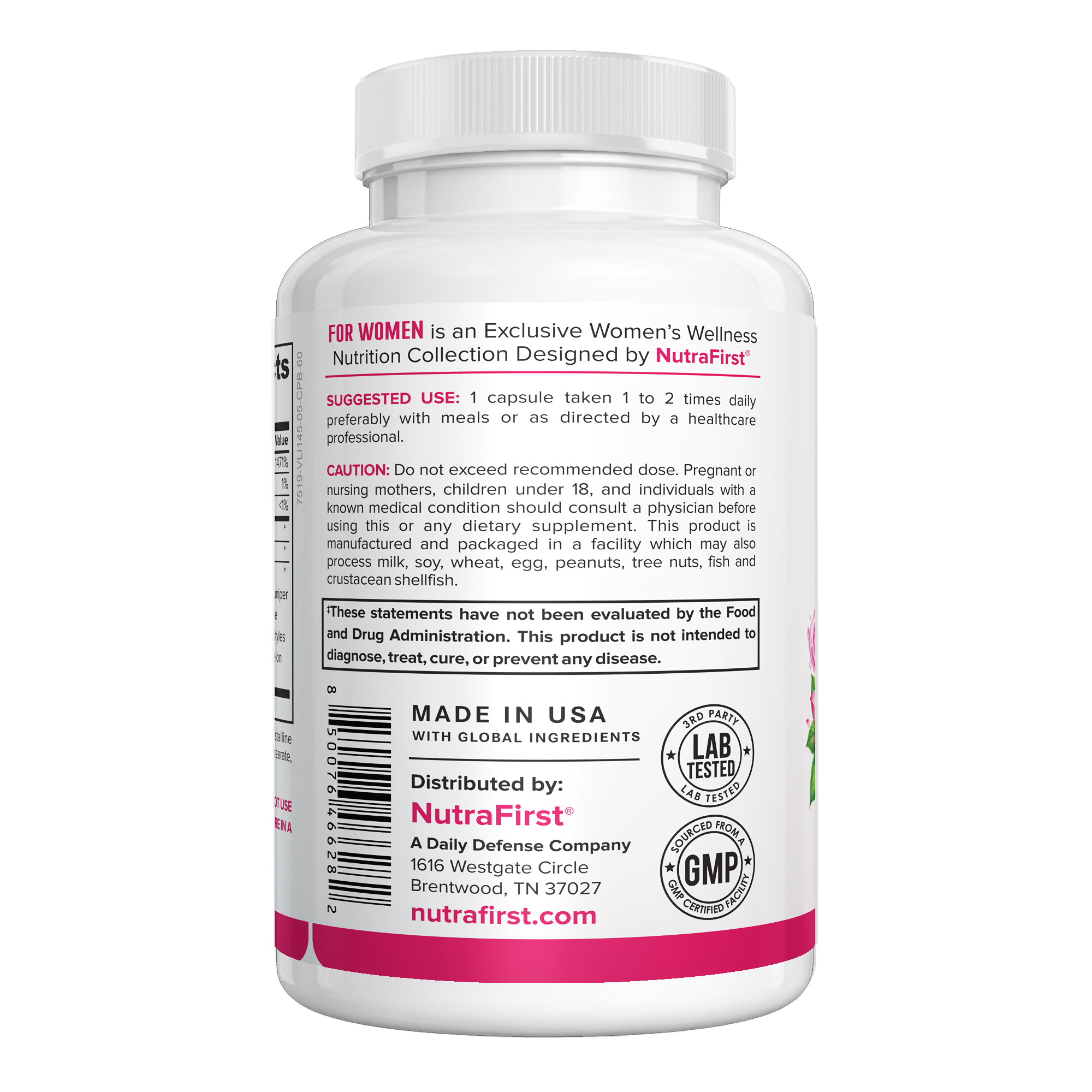 NutraFirst Water Away for Women, 60 capsules, suggested use and caution label (60 Capsules)