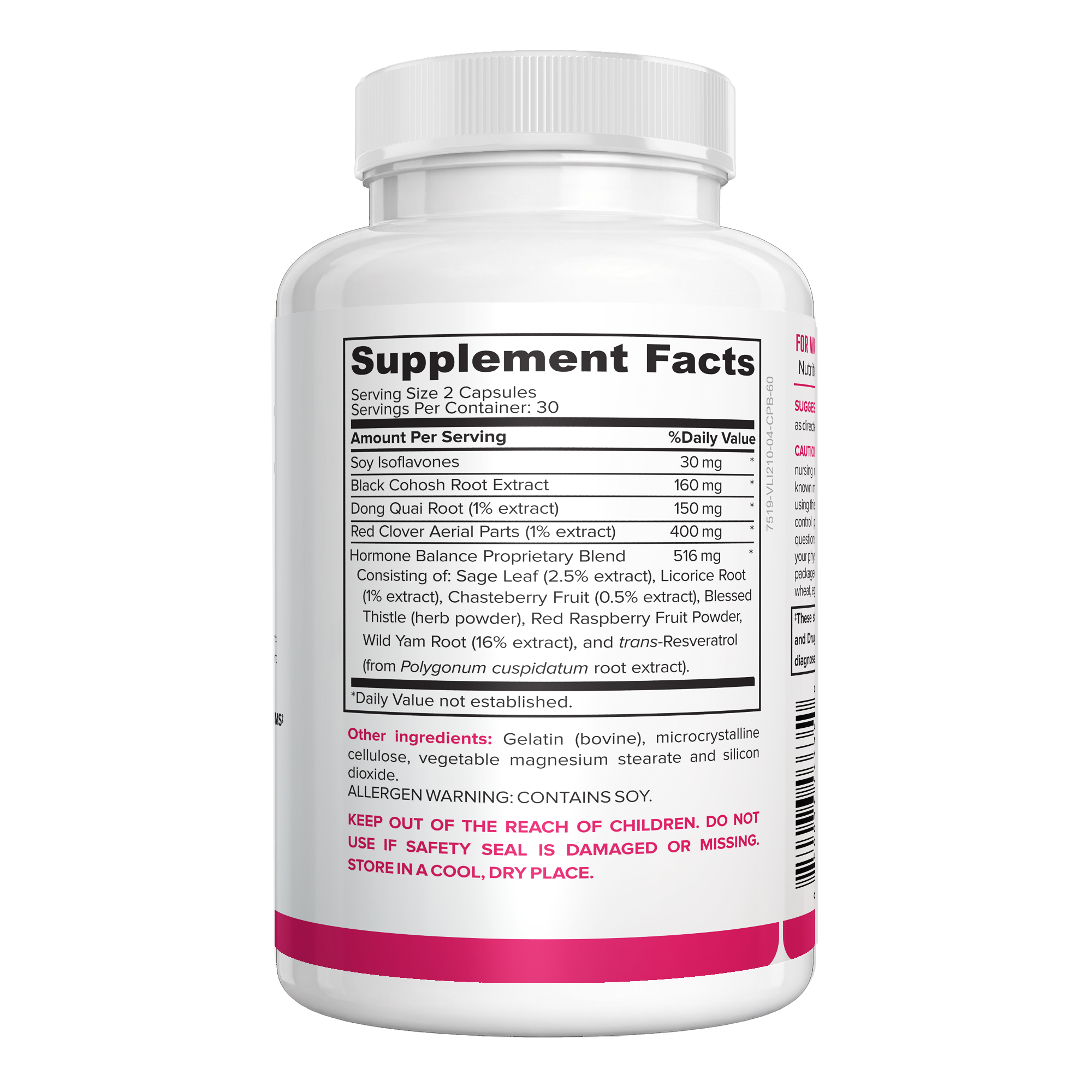 Menopause Support for Women 60 capsules Supplement Facts panel